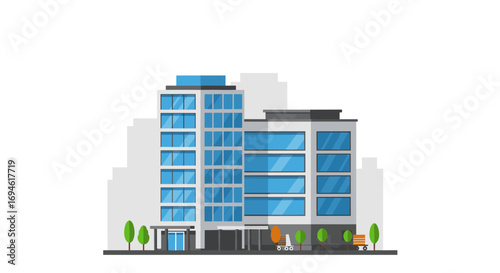 Modern office building with glass facade and urban surroundings