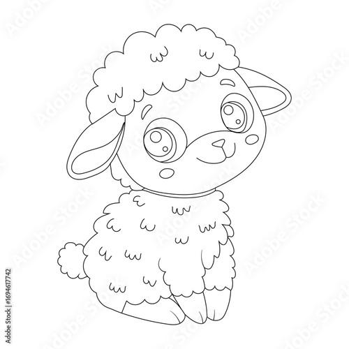 Cute Baby Sheep Cartoon Line Art Vector Design, Fluffy Lamb for Kids & Nursery