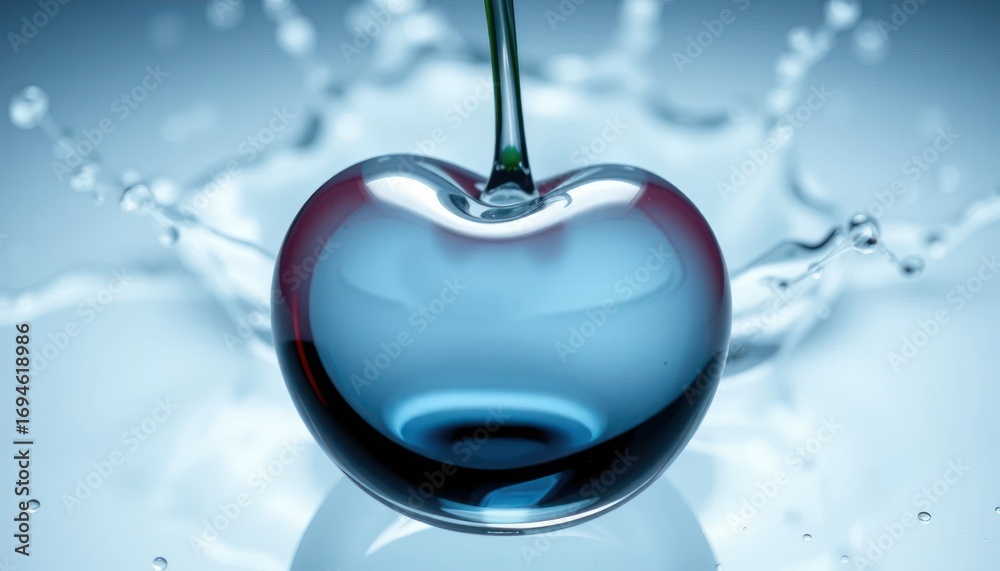 Obraz premium Close-Up of a Dark Blue Cherry Being Dropped into Water