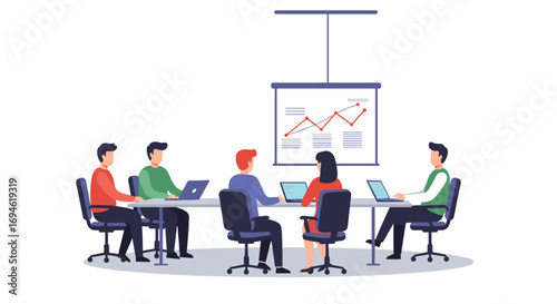 Team meeting with presentation chart in office setting