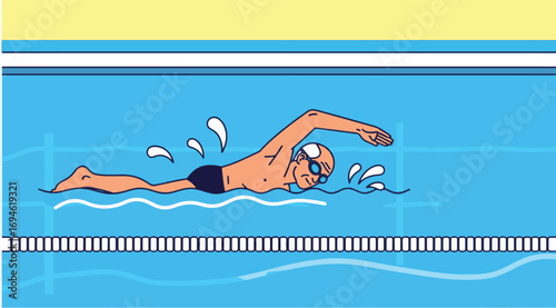 Senior Swimming in Pool, Healthy Elderly Lifestyle