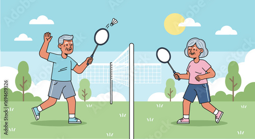 Elderly Playing Badminton, Active Senior Lifestyle