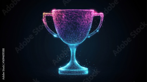 Abstract trophy, glowing lines, vibrant colors