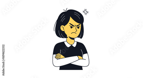 Frowning woman with arms crossed, expressing anger and frustration