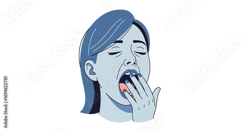 Feeling Sleepy A Woman's Yawn in Blue Tones - Isolated Vector Illustration