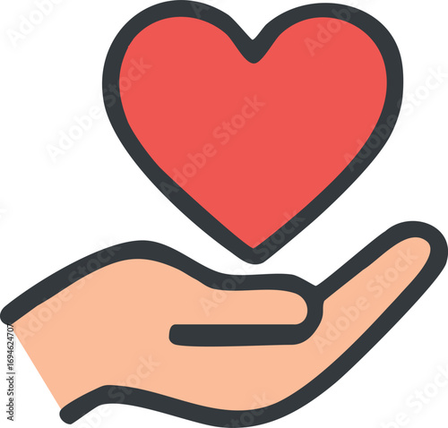 International Day of Charity. hand and love vector flat design illustration