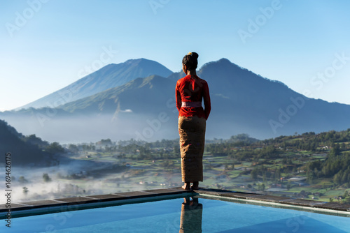 Rear view of a Balinese women in Kintamani, Bali, Indonesia