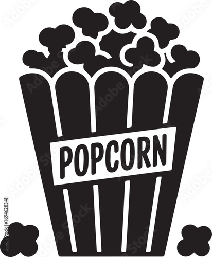Stylized black and white illustration of a full bucket of popcorn