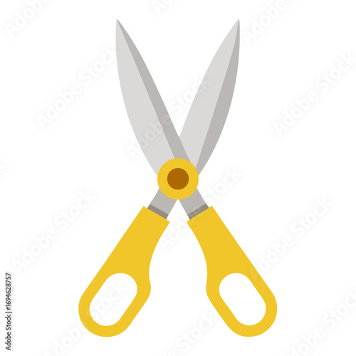 Yellow handled scissors with silver blades vector on white background.