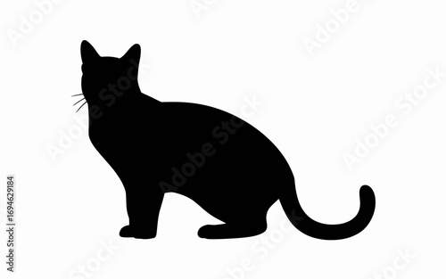 Vector art of elegant black cat silhouette sitting gracefully, showcasing the beauty and poise of a feline companion in a minimalist style