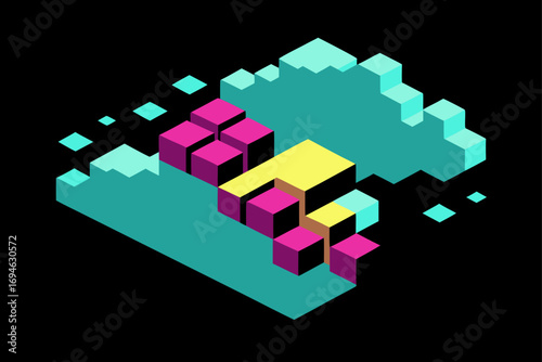 Colorful digital cubes form an abstract geometric pattern, a modern vector illustration
