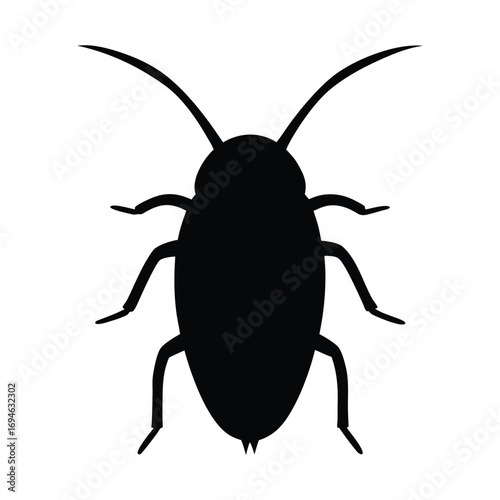 Black cockroach silhouette vector illustration for pest control and insect identification guide