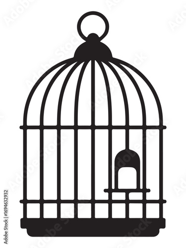 Simple Black and White Birdcage Silhouette