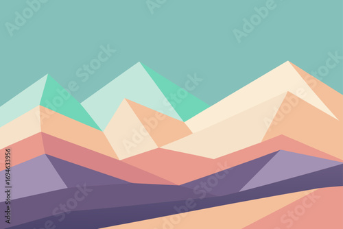 Vector illustration of pyramids in the desert with camels and sand dunes under a sun-drenched sky
