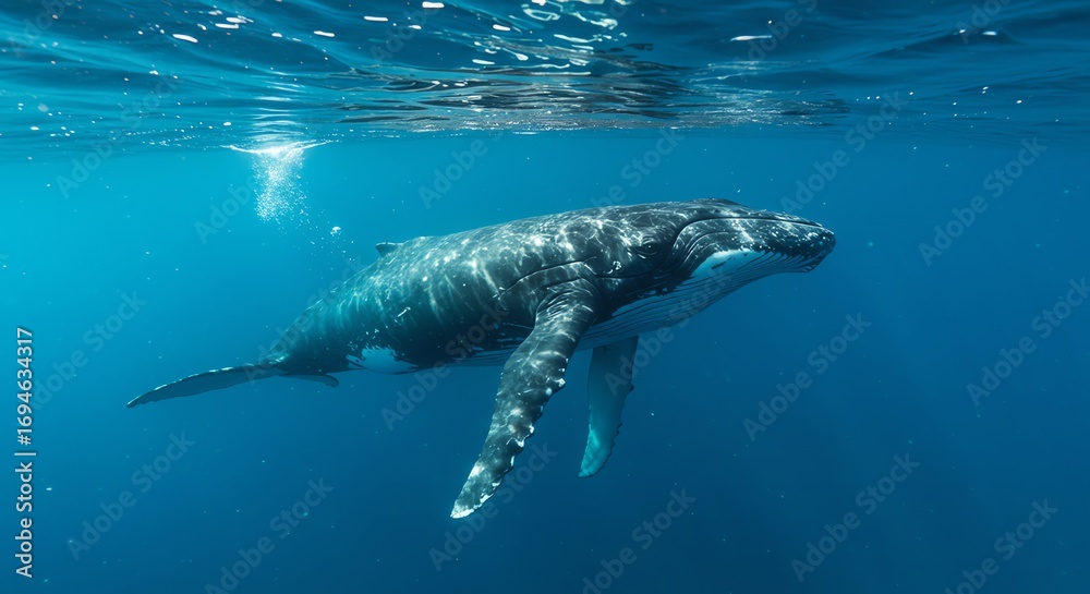 Fototapeta premium Humpback whale swimming underwater in ocean