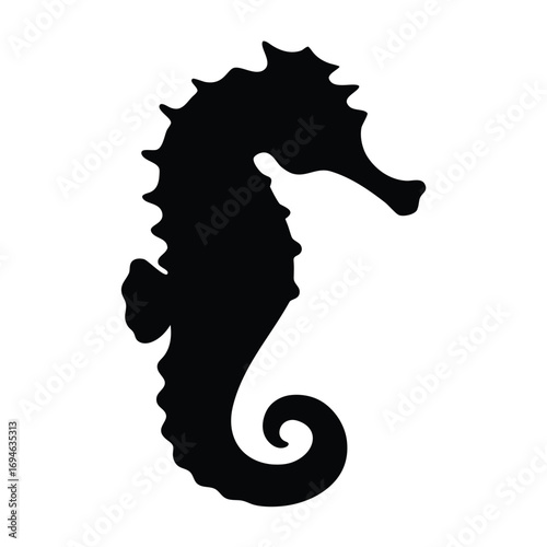 Seahorse silhouette vector illustration, sea life animal graphic design, ocean creature clipart image art