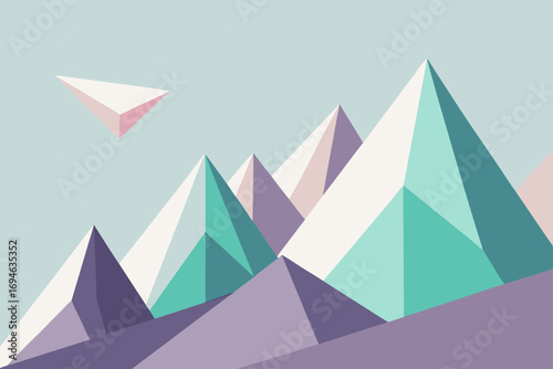Blue origami boat and ship sailing in the water, a vibrant and playful vector art illustration