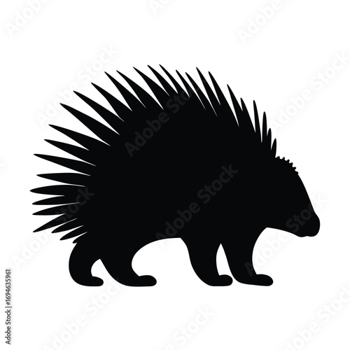 Porcupine silhouette vector illustration, rodent with quills, wildlife animal graphic design element