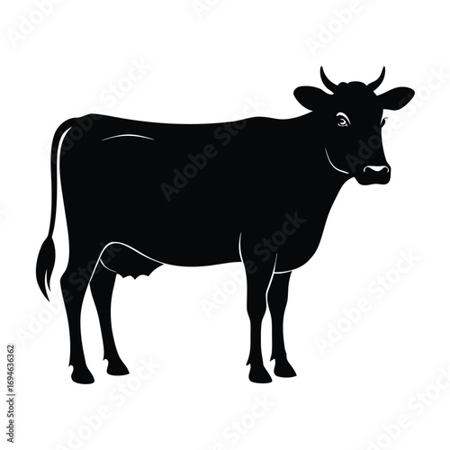 Isolated black cow silhouette vector illustration for dairy farm and beef industry design needs