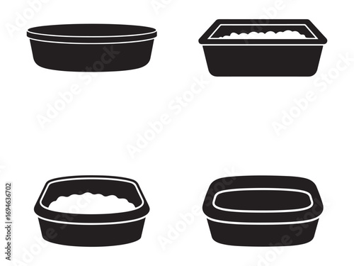 Four Black and White Cat Litter Box Icons