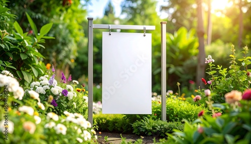 Blank sign in garden setting