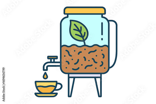 Tea brewing jar with leaf and cup on transparent background Compost Tea Brewer