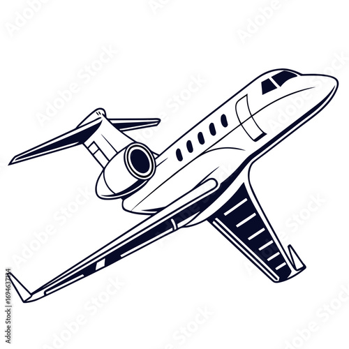Sleek modern private jet aircraft in a dynamic upward flight angle vector illustration business travel concept