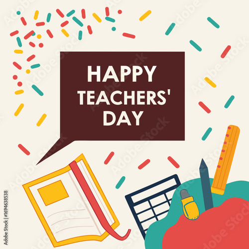 Happy teachers' day celebration education school learning knowledge appreciation teacher student classroom study book pencil ruler calculator