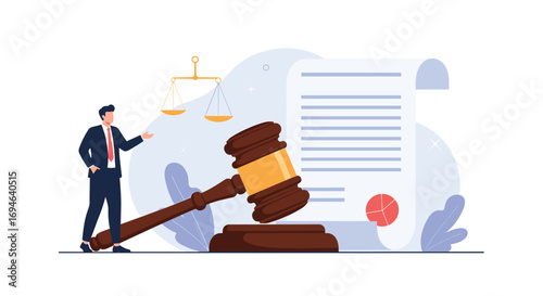 Legal justice scales gavel document law person illustration