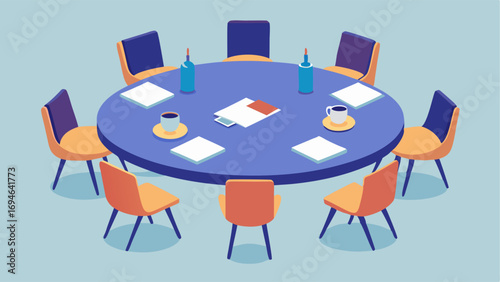A large table with chairs p around it perfect for group writing sessions.