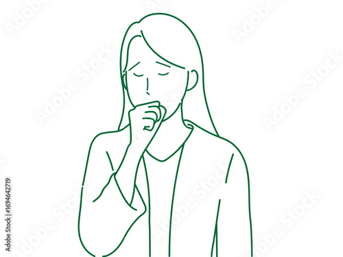 イラスト　女性　咳　