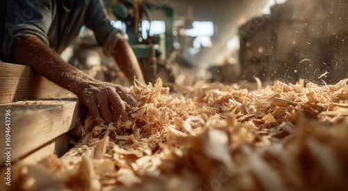 Woodworker tending a machine in a workshop