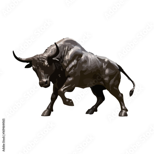Vector art of bronze bull statue dynamic sculpture embodying financial power, market aggression, and unwavering determination