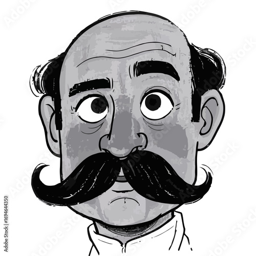 Illustration of a man with a large mustache, a distinguished and expressive cartoon character with a unique style