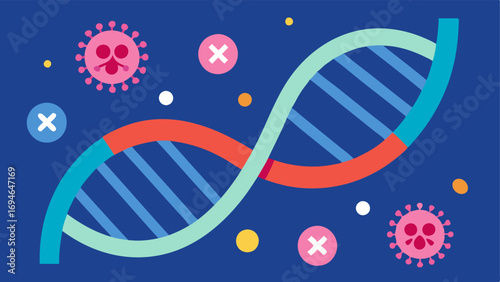 DNA Helix A stylized representation of a DNA double helix intertwined with representations of immune cells and cancer cells symbolizing the genetic basis of immunotherapy.
