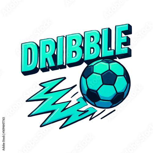 Dynamic soccer ball dribble with lightning effect and text