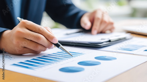 Wallpaper Mural Professional analyzing financial charts and graphs with pen, focusing on maximizing portfolio returns. image conveys sense of precision and expertise in financial review Torontodigital.ca