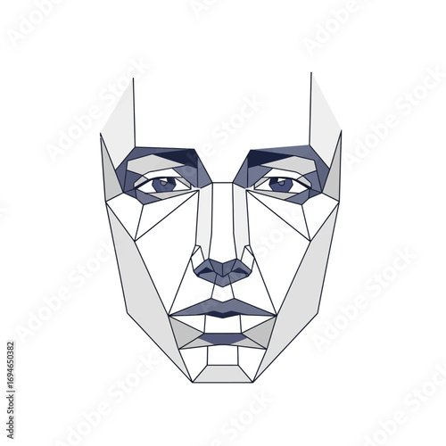 Geometric face illustration with polygonal shapes forming facial features on a white background art