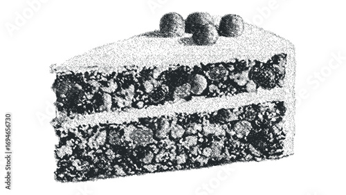 Textured Fruitcake Slice with Berries on Top Transparent. Vector hand drawn illustration