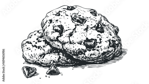 Two Chocolate Chip Cookies Transparent. Vector hand drawn illustration