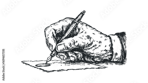 Hand writing with fountain pen on parchment paper. Vector hand drawn illustration