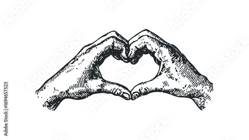 Hand formation of a heart shape, sketch style. Vector hand drawn illustration