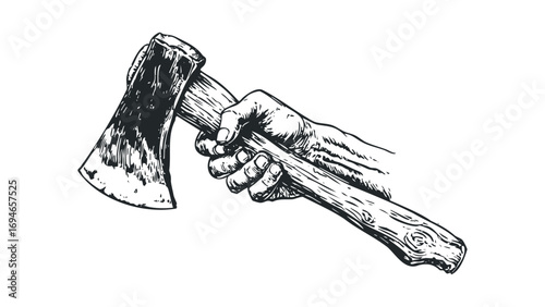 Hand holding an axe. Vector hand drawn illustration