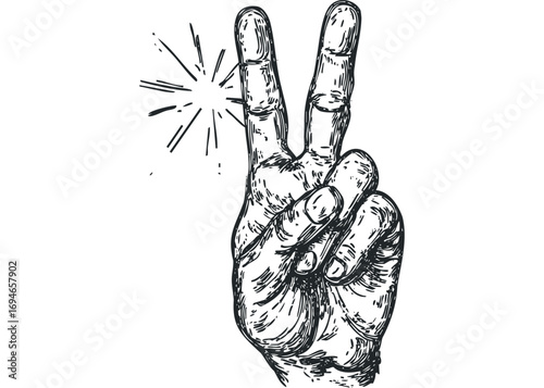Hand gesture for peace and victory symbol. Vector hand drawn illustration
