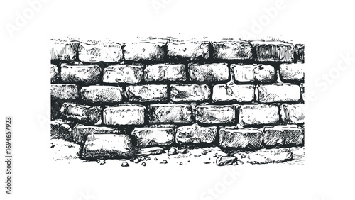 Textured Hand Drawn Brick Wall Surface. Vector hand drawn illustration