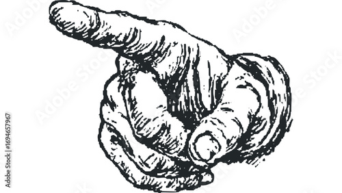 Pointing hand gesture on transparent background for indication and direction. Vector hand drawn illustration