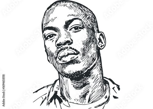 Sketch portrait of a Black man with a beard wearing a shirt. Vector hand drawn illustration