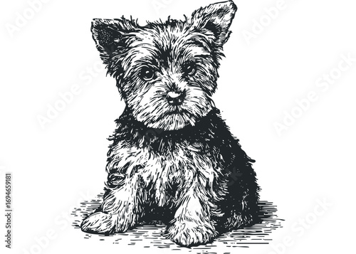 Pensive young terrier dog portrait on transparent background. Vector hand drawn illustration
