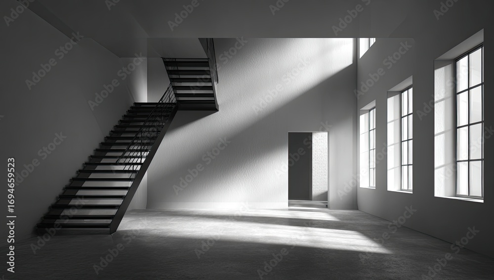 Obraz premium Modern minimalist interior, stark light and shadow