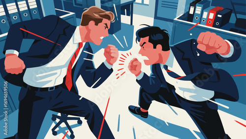 Business figures are engaged in intense debates, discussing topics, hand-drawn vector illustrations